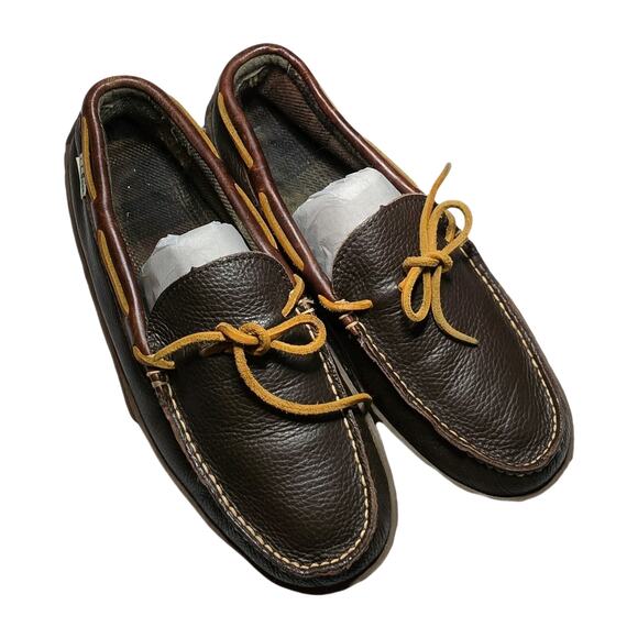 L.L.Bean Men\'s Handsewn Leather Slippers Brown Flannel-Lined - Brown Size 10 main image 6